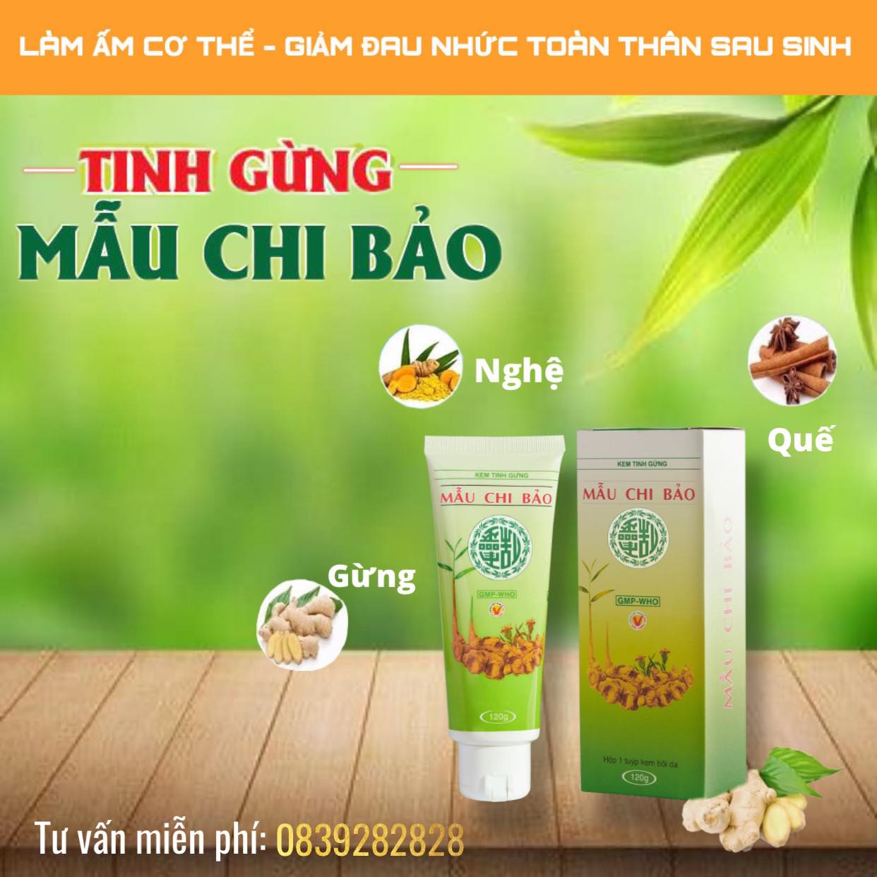 Kem tinh gừng xoa bóp Mẫu Chi Bảo 120gram